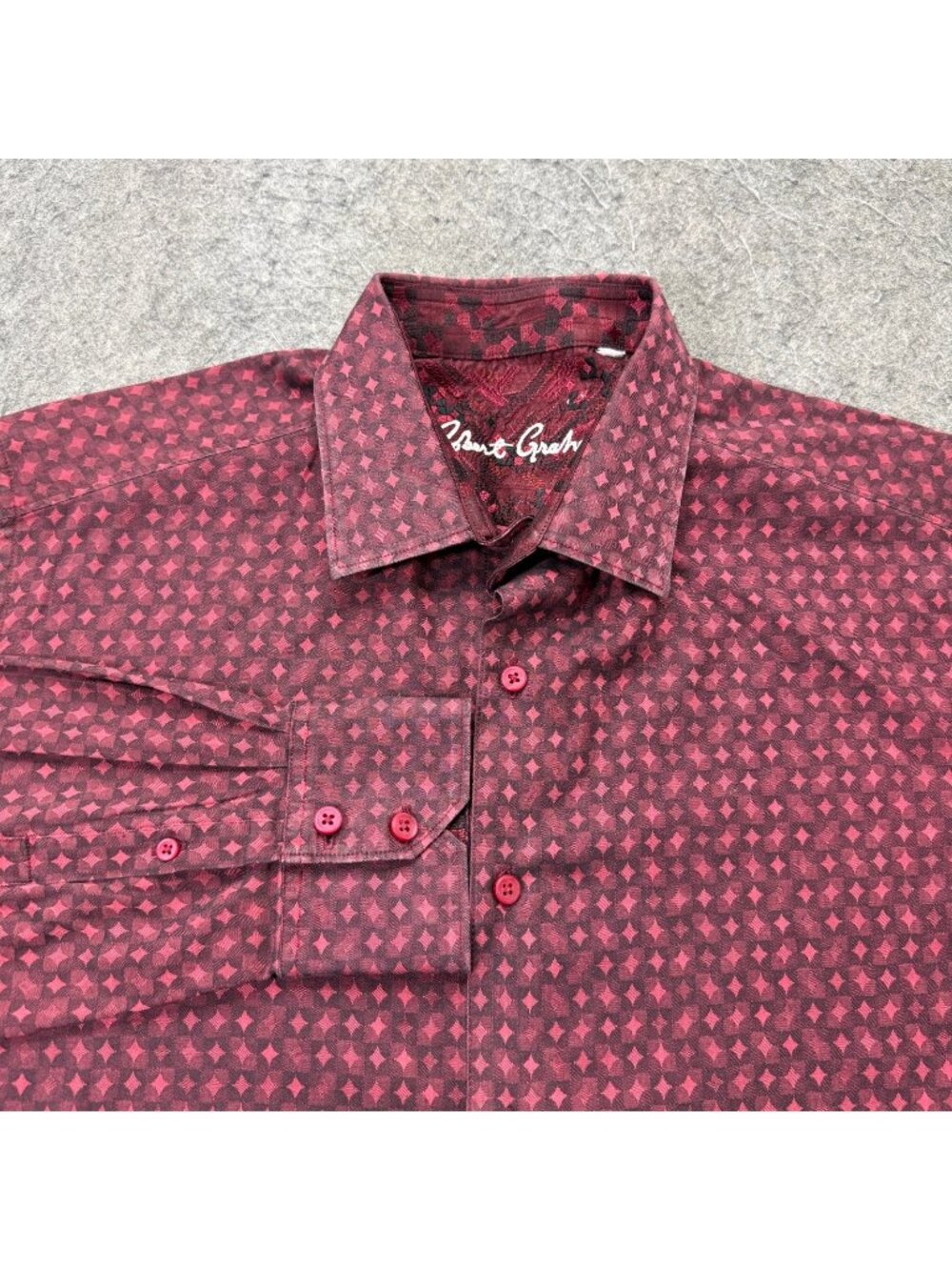 Robert Graham Shirt Men L Red Geometric Long Sleeve Button Up